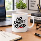 White Coffee Mug|  “No Excuses Just Results” Coffee Mug