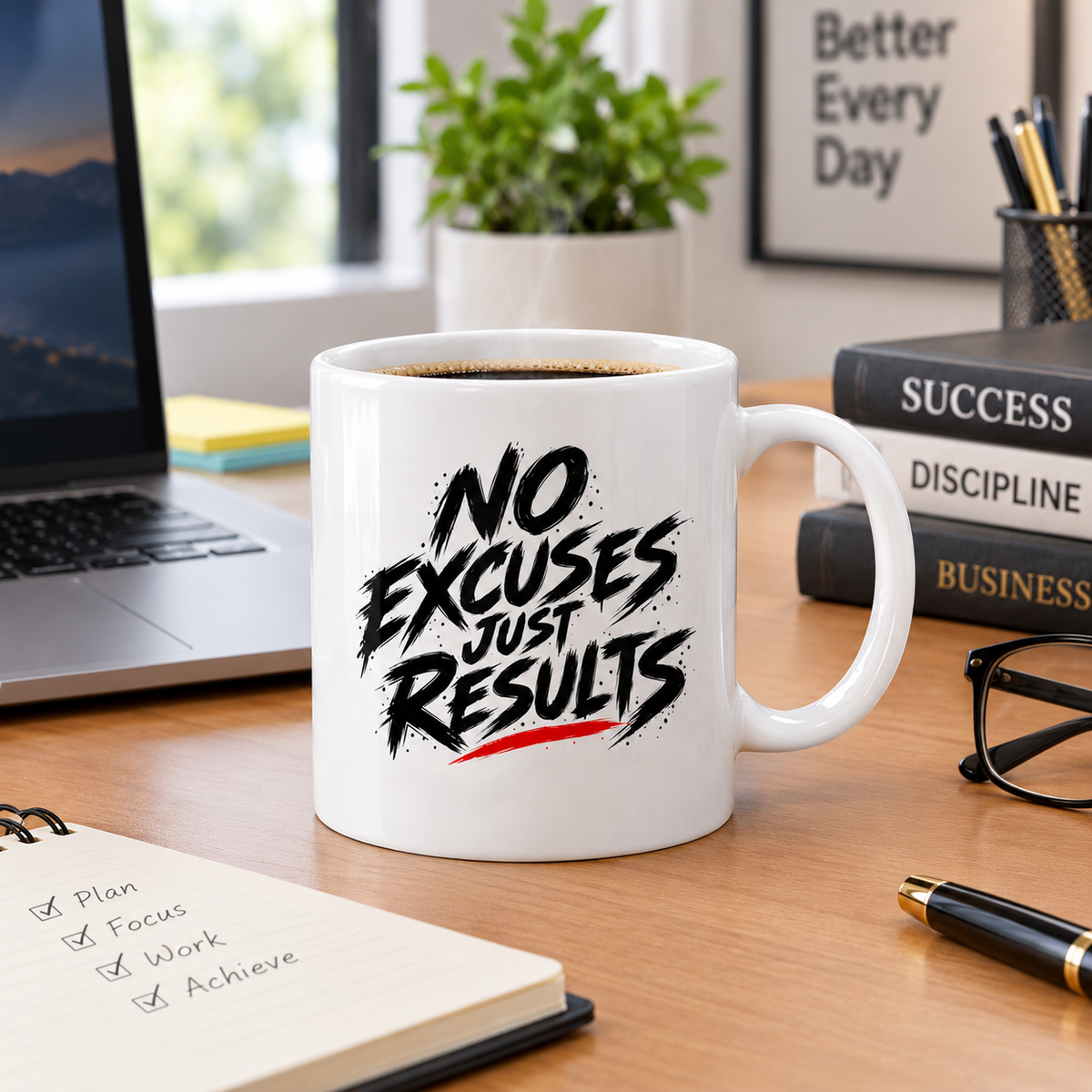 White Coffee Mug|  “No Excuses Just Results” Coffee Mug